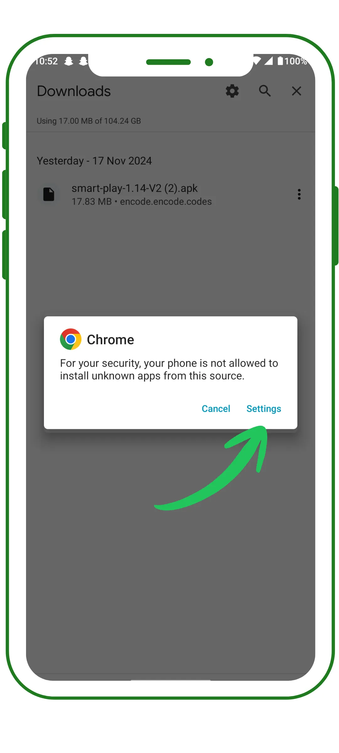 Image showing steps to install Chrome from a smartphone, including settings and app management options.
