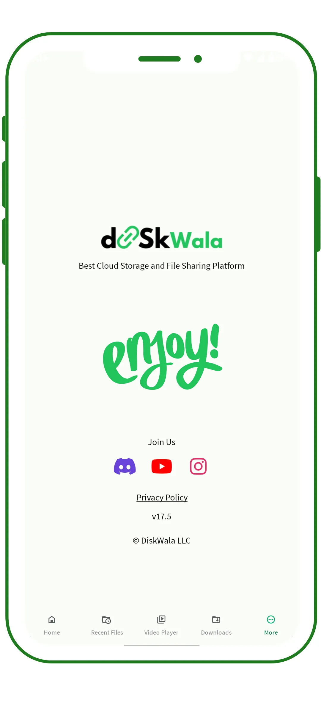 Enjoy button on the app, indicating a waiting status for user interaction.