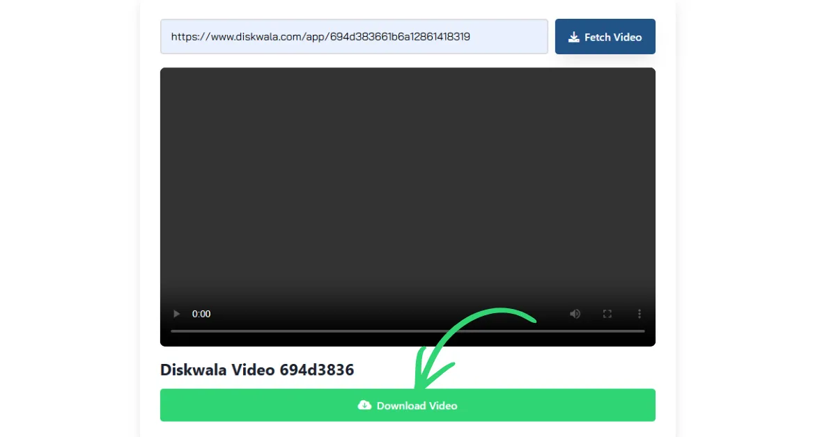 Diskala video downloader and player showing arrow on download button.