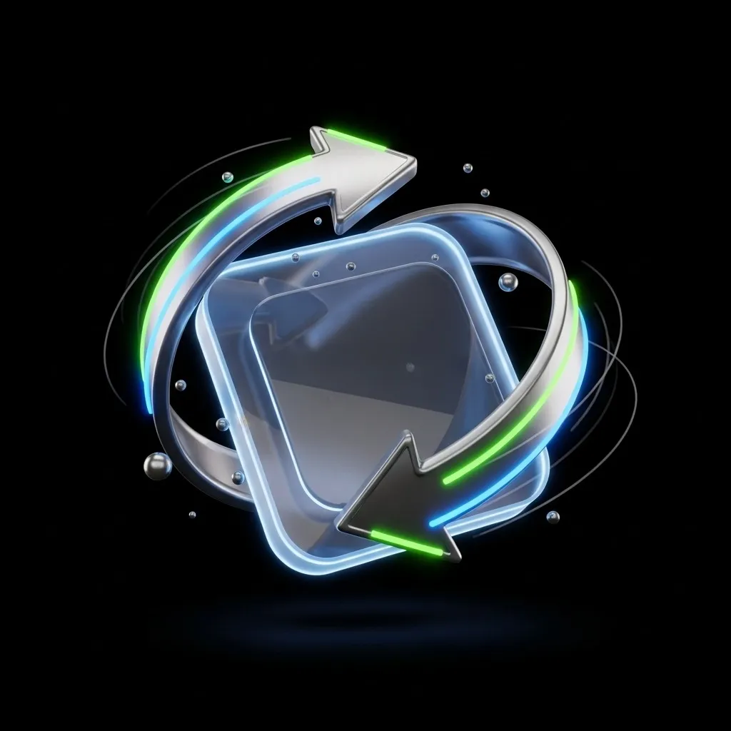 Futuristic blue and green arrow on a black background, symbolizing direction and innovation.